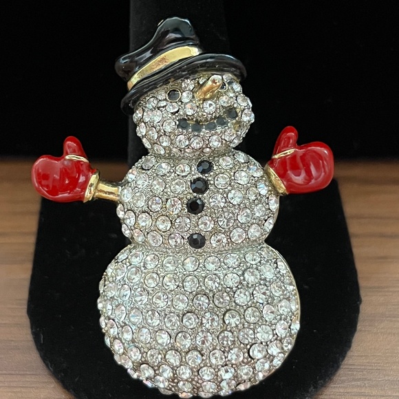 Christmas Jewelry - Snowman Pin/Large/Jeweled/Holiday/Christmas